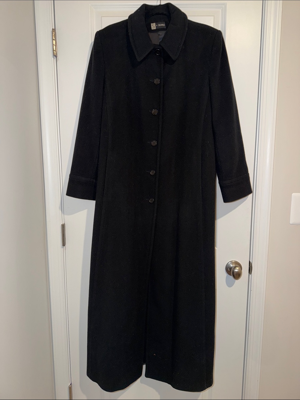 S by Searle Vintage Y2K Black Long-Sleeve Maxi Dress Coat Wool Cashmere Blend